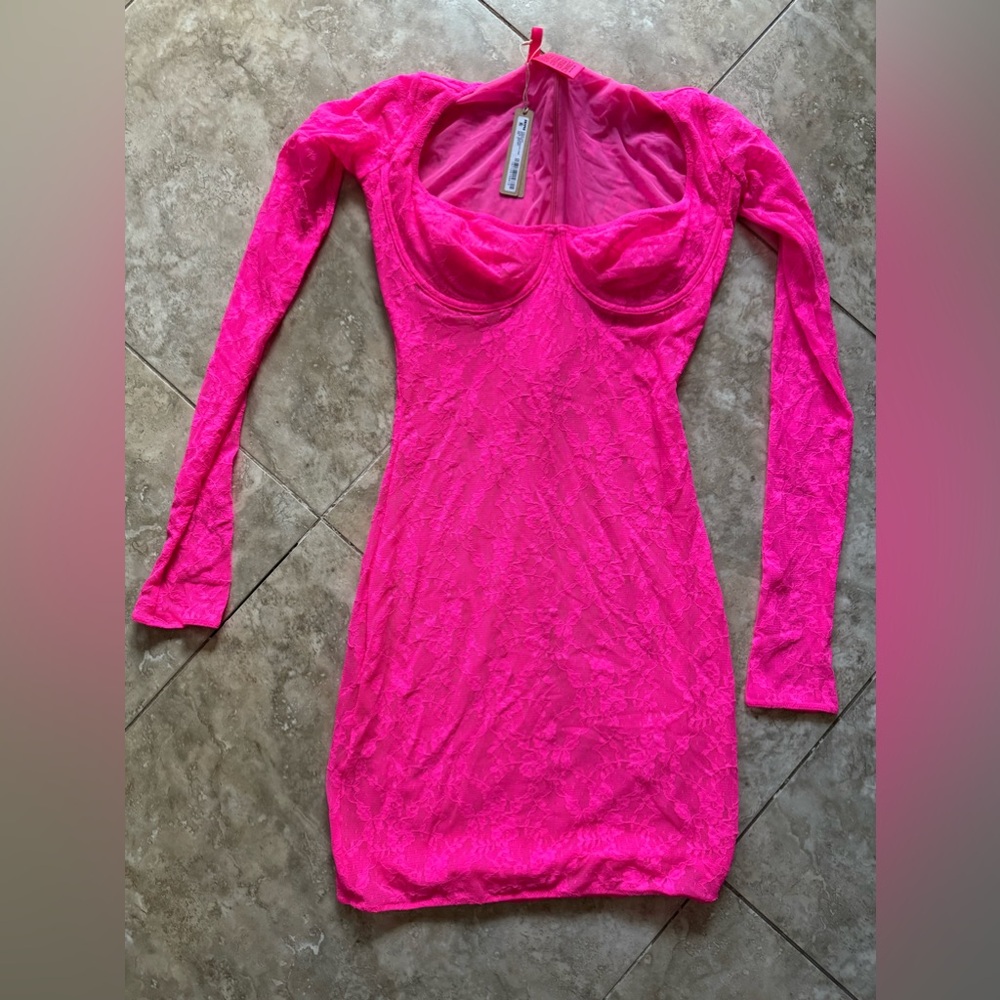 Skims neon pink lace dress